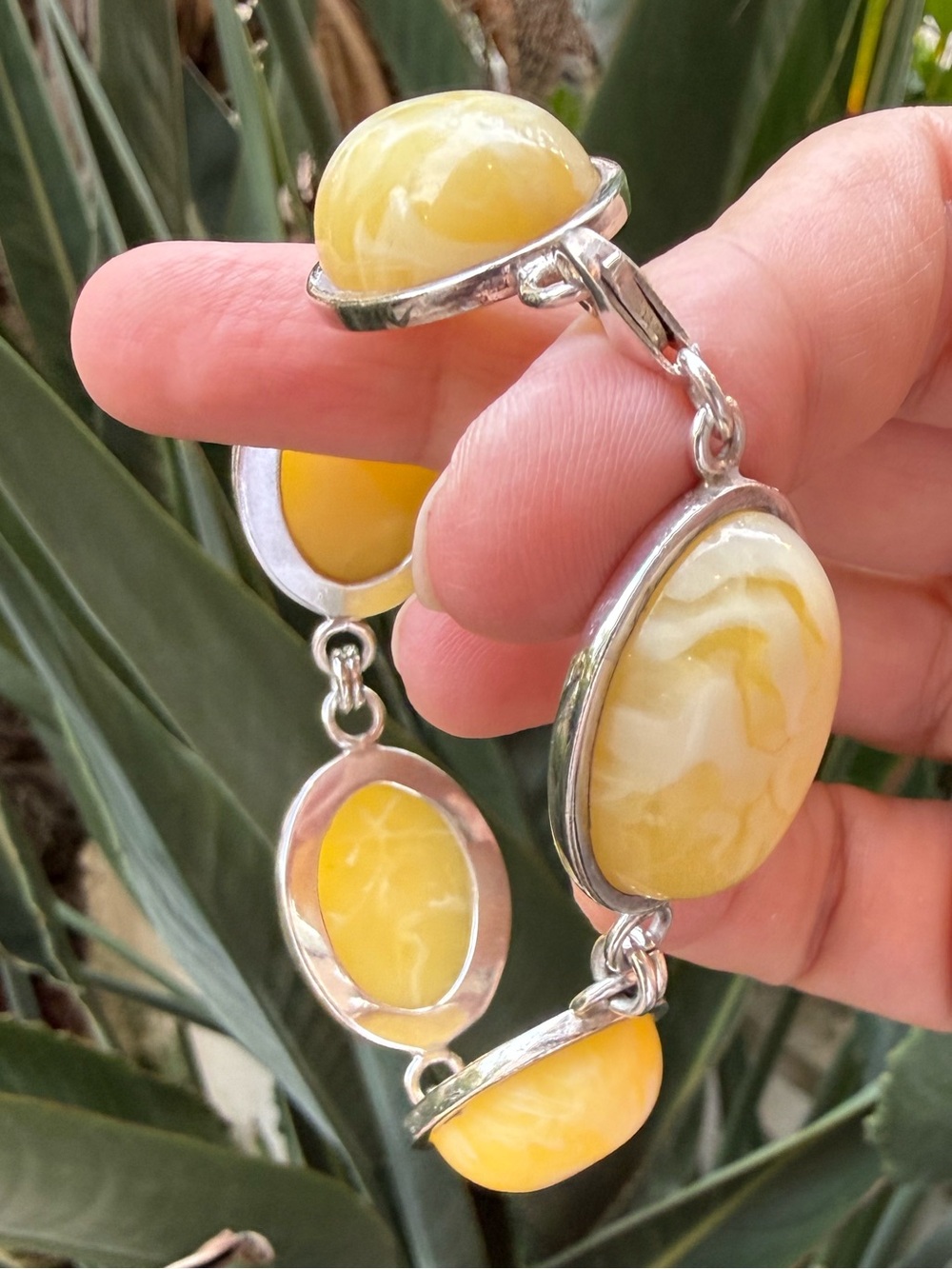 Natural Baltic egg yolk butterscotch amber solid sterling silver bracelet